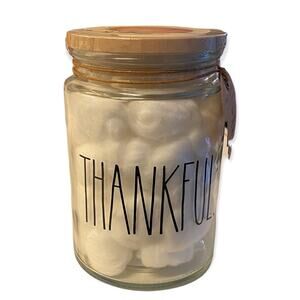 Rae Dunn NEW Thankful Glass Jar With Cotton Balls
